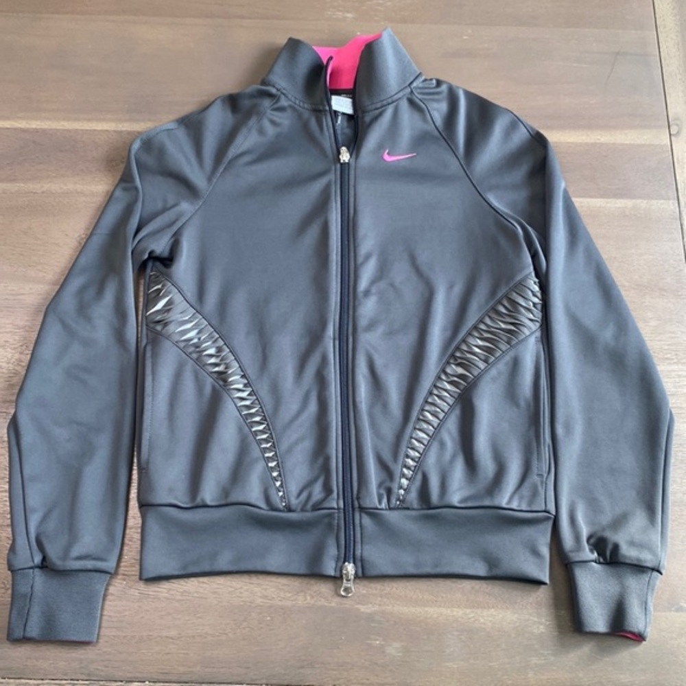 Womens Nike  Zip Up‎ Vintage 2006 Dark Grey Hot Pink Warm Up Jacket size XS